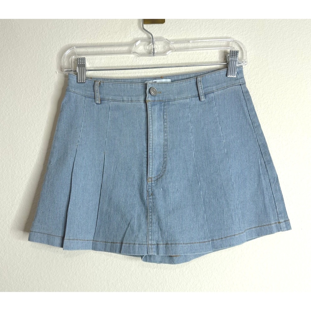 Edit by Nine Skort Women S Blue Pinstripe Pleated Front High Waist Shorts